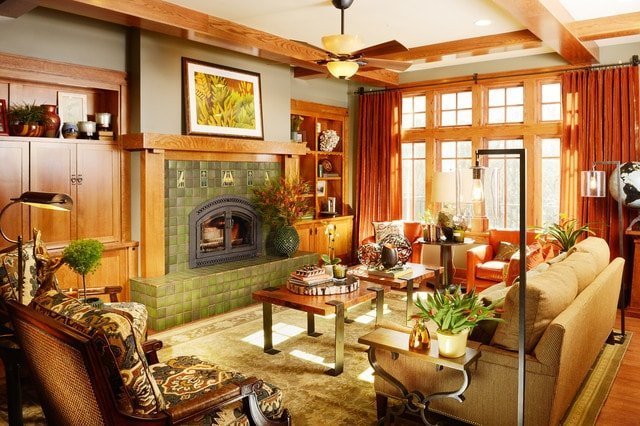 Craftsman Living Room with Woodwork and Lighting in Portland